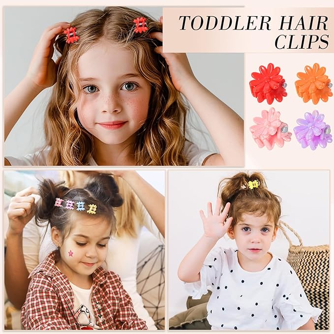 Obeoby 128 Pcs Toddler Baby Girl Hair Clips, Mini Flower Hair Claw Clips - Cute Hair Accessories Holiday Birthday Gifts (32 Colors)