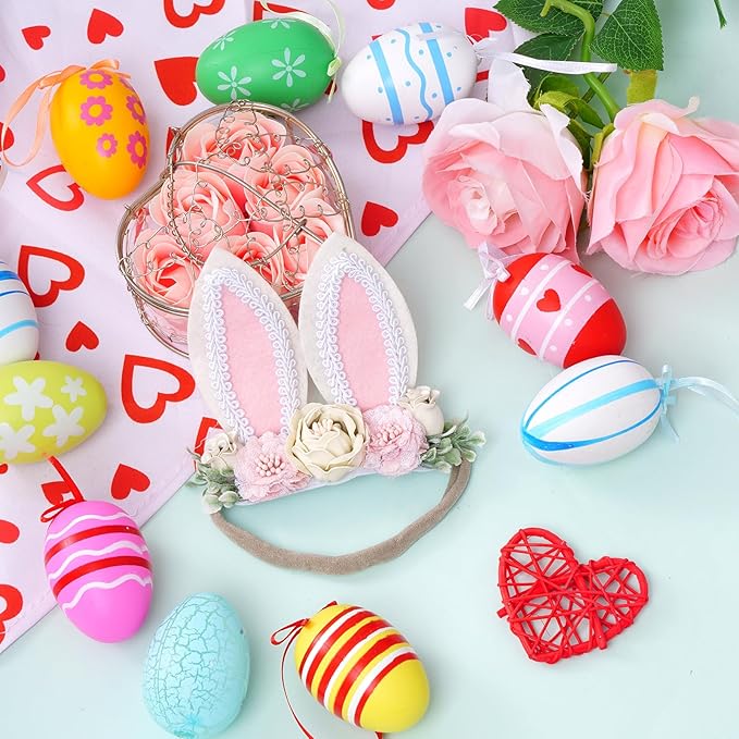baotongle Bunny Headband Bunny Rose Ears Easter Headbands Baby Flower Crown Spring Bunny Headbands Ideal for Easter Party