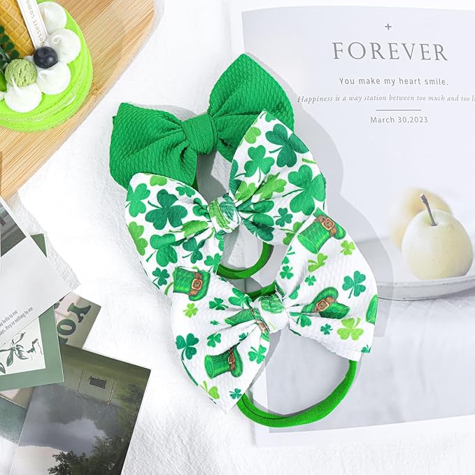 YanJie Baby Bows Headbands - Shamrock Headbands with Green Bows for Newborn Girls, Infants and Toddlers, St Patrick's Day Hair Accessories