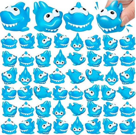 50 Pcs Rubber Sharks for Kids, Bulk Squirting Shark Bath Toys Cute Small Squeak Sharks Party Favors Summer Bathtub Toy for Birthday Shower Classroom Pool Party Favors