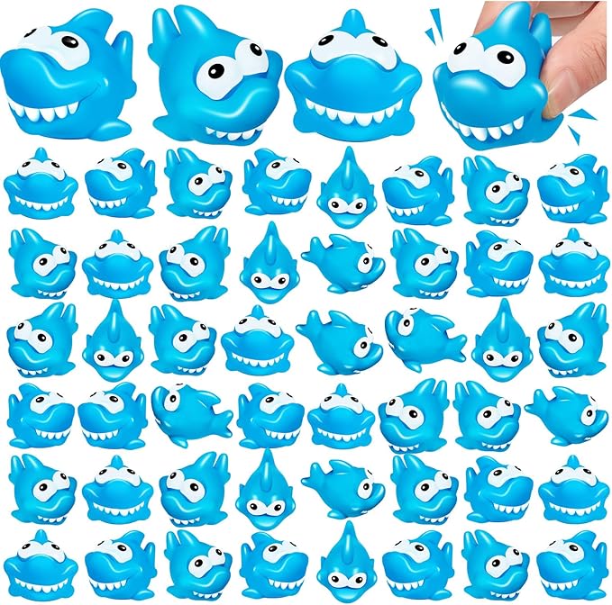 25 Pcs Rubber Sharks for Kids, Bulk Squirting Shark Bath Toys Cute Small Squeak Sharks Party Favors Summer Bathtub Toy for Birthday Shower Classroom Pool Party Favors