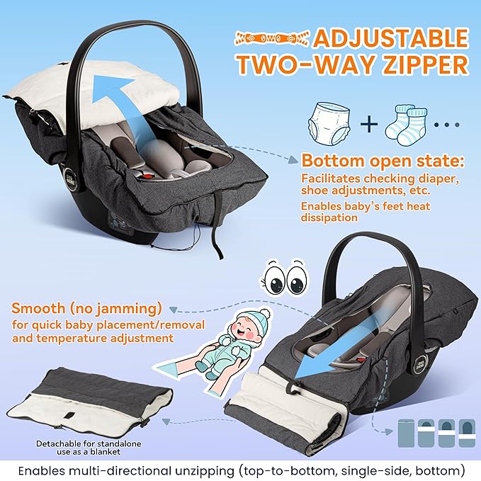 bemece Winter Baby Car Seat Cover, Universal Warm Infant car seat Cover with Zip, Waterproof & Windproof, Machine Washable