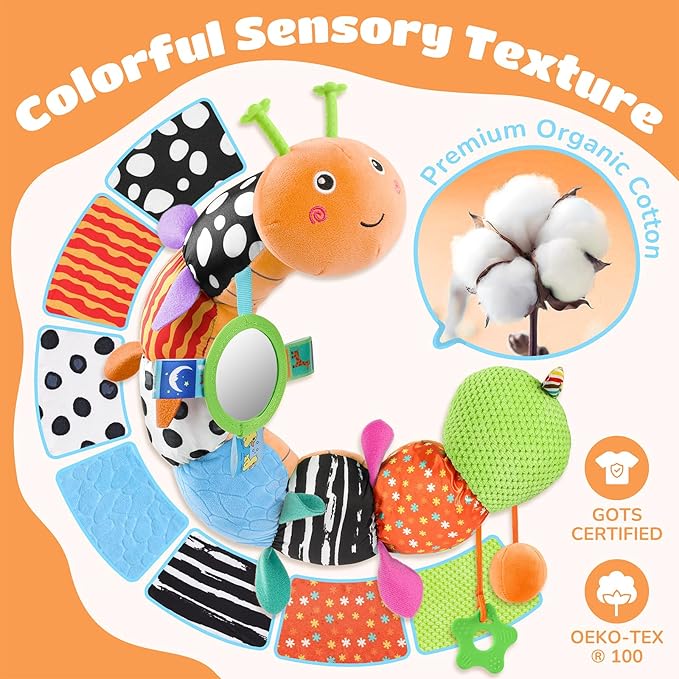Baby Toys Musical Caterpillar Interactive Multicolored Infant Toy Crinkle Rattle Soft with Ring Bell Stuffed Cuddly Baby Toy with Ruler Design Educational Toddler Plush Toy for Preschool