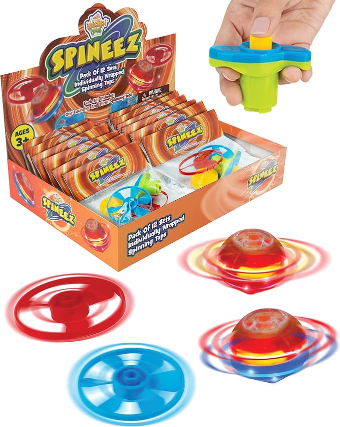 IPIDIPI TOYS Spineez Light Up Flying Saucer Spinning Tops – 12-Pack UFO Spinner Toys, Easter Basket Stuffers for Kids, Birthday Party Favors, Goodie Bag Stuffers, School Prizes – Orange