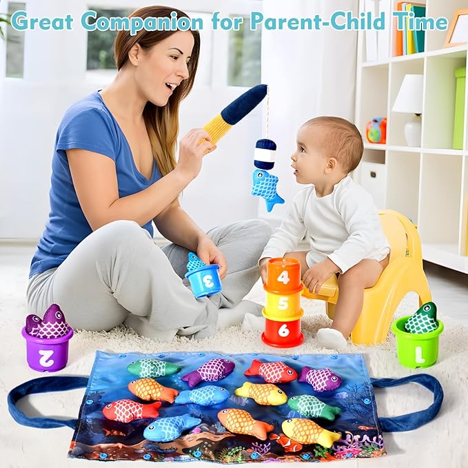 Montessori Toys for 1 Year Old Boy Girl Gifts, Cloth Fishing Game Toddler Toy 1-3, Sorting Learning Baby Toys 6-12-18 Months, Toddler Toys for Baby Easter Gifts