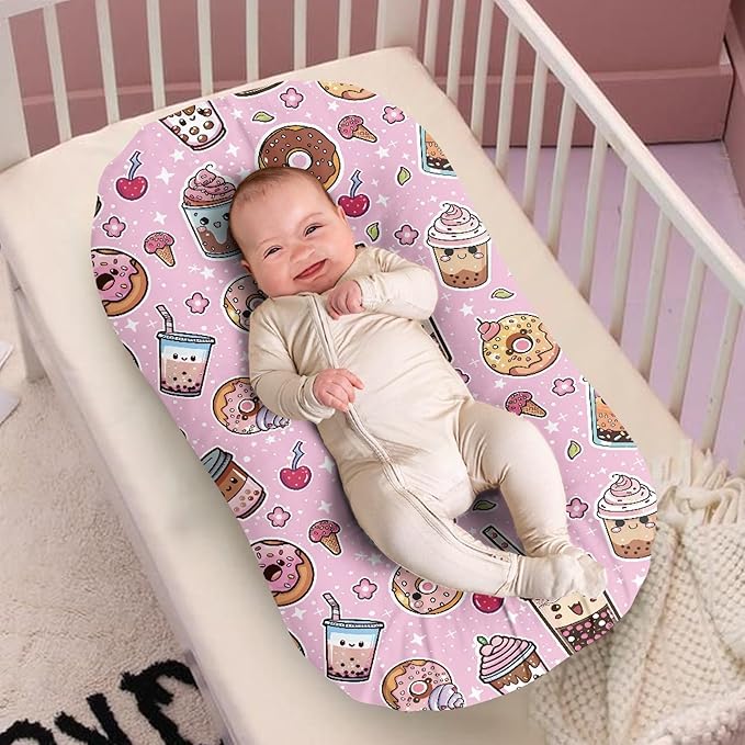 Ice Cream Milk Tea Donuts Newborn Pillow Lounger Cover Baby Nest Loungers Snuggle Me Cover Infant Stretch Fitted Pillow Covers Pink Baby Blanket