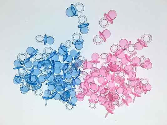 CalCastle Craft (144 Pieces) Small Acrylic Baby Pacifiers Baby Shower Decoration Table Scatter Blue, Pink, Clear, Yellow (Blue & Pink)