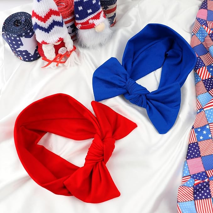 LemonSpace Handmade 4th of July,Police Day Baby Bows Premium Stretchy Soft Newborn Infant Baby Girls Boys Wraps Toddler Headbands Trendy and Classic Designs(Blue Red)