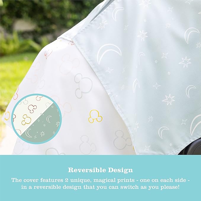 Disney Baby by J.L. Childress Infant Car Seat Canopy - Baby Car Seat Cover for Shade from Sun, Breathable Fabric, Machine Washable, Reversible Design, Universal Fit - Multicolor Mickey Mouse