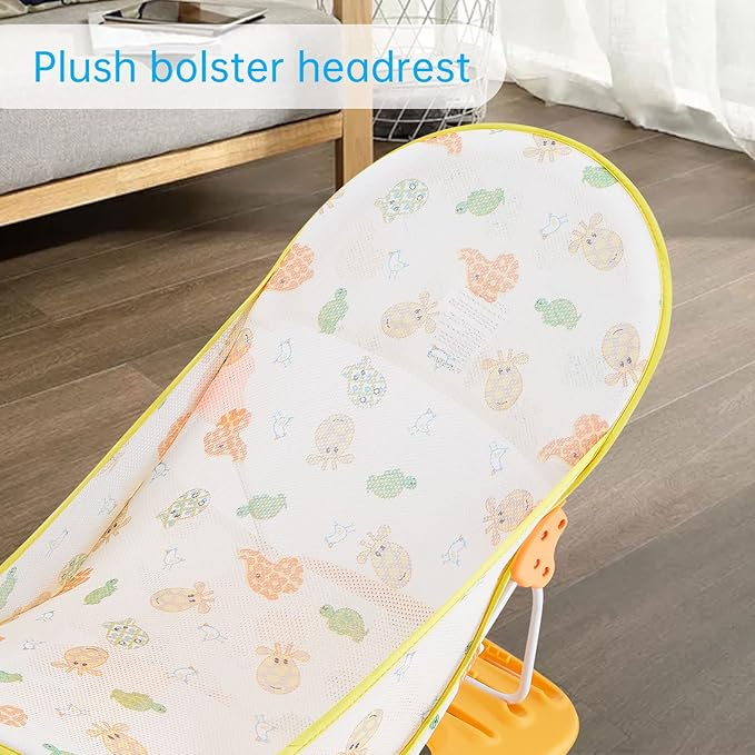 Foldable Baby Bather With 3 Adjustable Reclining Positions for Use in Sink or Bathtub - Support for Newborn Infant 0-12 Months (Yellow-01)