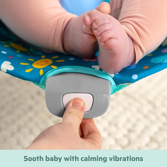 Bright Starts Disney Stitch Ohana Paradise Vibrating Baby Bouncer, Soothing Vibrations Infant Seat with 2 Sensory Toys, 0-6 Months