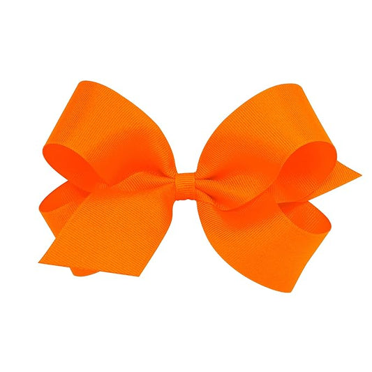 Wee Ones Girls' Classic Grosgrain Hair Bows with Plain Wrap Center, No-Slip Hair Clip, Handmade, Orange, Large