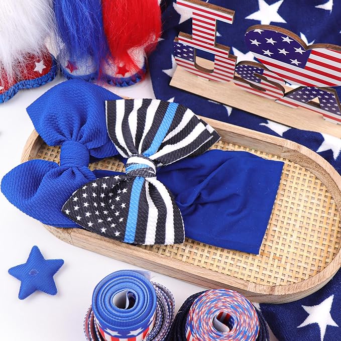 National Police Week Headbands for Girls Baby Bows Newborn Headbands 6" Police Support Wreath Bows Blue Black Stripe Toddler Hair Accessories
