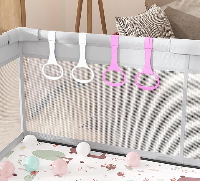 10pcs Walk Assistant Plastic Baby Crib Pull Rings for Baby Pull Up Rings Cot Hanging for Infant Toddler Practice Tool (Pink 10pcs)