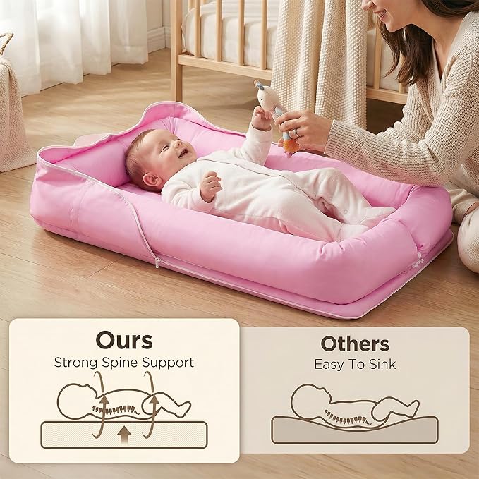 Baby Lounger for Newborn, Breathable and Soft Baby Lounger Pillow, Portable Infant Lounger with Removable Cover, Adjustable Lounger for Baby 0-12 months, Tummy Time Baby Lounger for Home and Travel