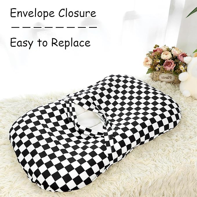 DILIMI Baby Lounger Cover for Boys and Girls, Removable Cover Ultra Soft Comfortable Lounger Slipcover, Black Checkerboard (Lounger not Included)