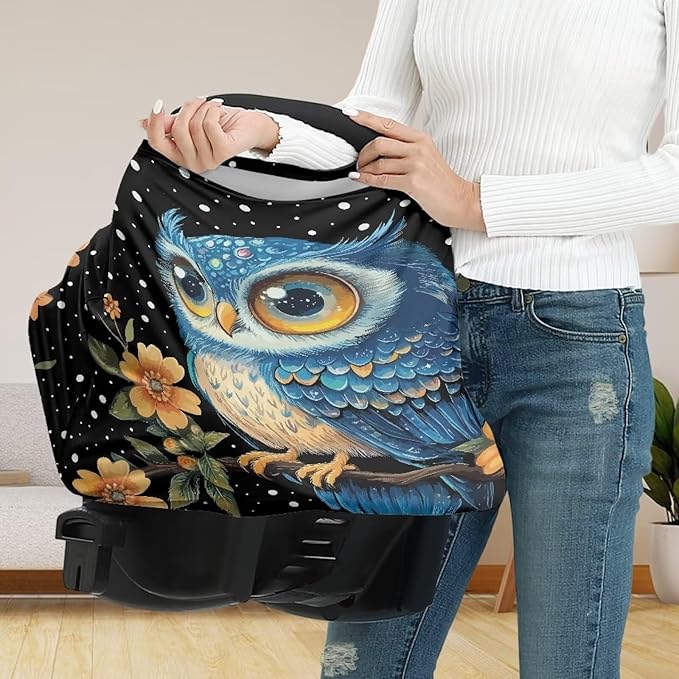 AFPANQZ Owl Baby Car Seat Cover Stretchy for Baby Girls Nursing Breastfeeding Covers Shopping Cart High Chair Stroller Covers Infinity Scarf Sunshade Car Seat Canopies