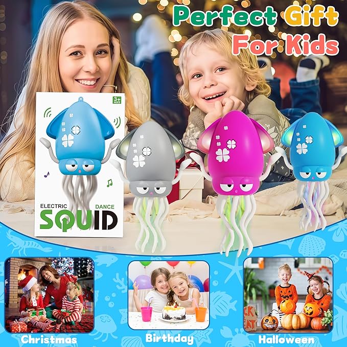 Electric Dancing Octopus Light Music Suitable for 12-18 Months Old Baby Toys, Kid Crawling Squid Toys Suitable for Toddler Tummy Time, Christmas Birthday Gifts for 1 2 3 4 5 6 Year Old Boy (Blue)