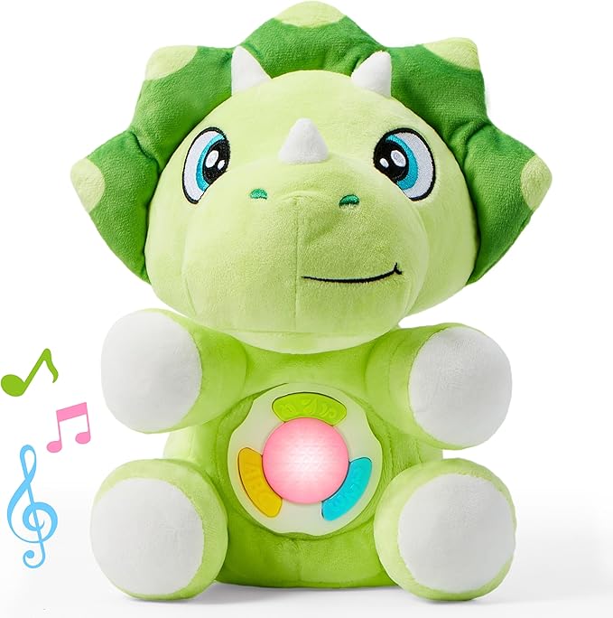 JOYIN Musical Dinosuar Plush Baby Toy, Stuffed Animal with Music & Light, Baby Musical Soft Plush Toys for Infant Babies, Easter Birthday Gifts for Boys and Girls 6+ Months