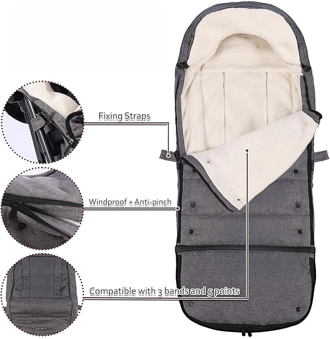 Baby Stroller Footmuff Winter - Universal, Expandable, Warm Infant/Toddler Cover, Cold-Weather Buggy Warmer, Stroller Bunting/Sleeping Bag, Waterproof Winter Cover, Stroller Accessories