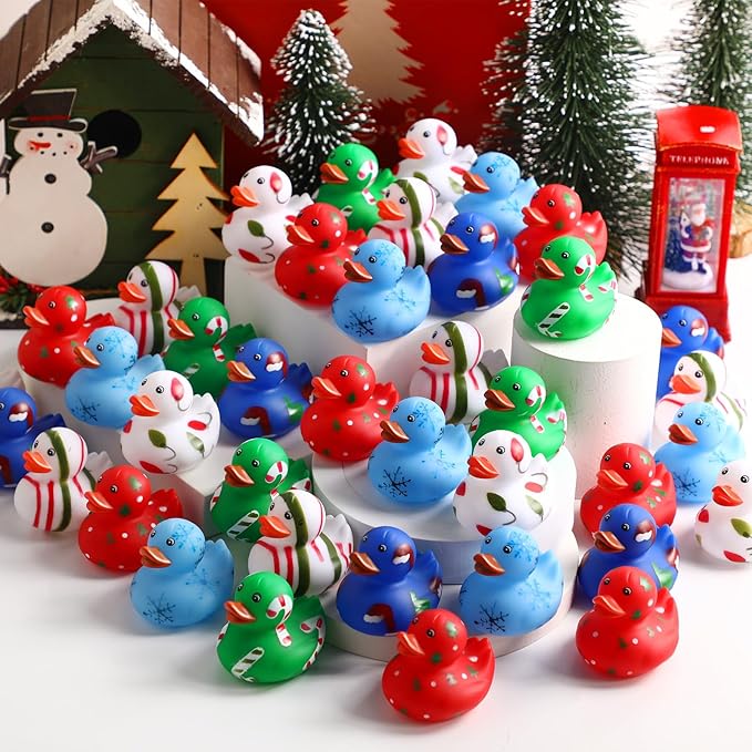 Vinsot 12 Pcs Easter Rubber Ducks Bulk Candy Colorful Cruise Bath Toys for Kids, Easter Basket Stuffers, Egg Hunt Fillers, Birthday Party Favors Gift (Christmas)