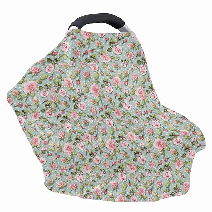AFPANQZ Pink Flower Baby Car Seat Canopy Nursing Cover Breastfeeding Scarf Shopping Cart Covers Stroller Breathable Sunshade High Chair Cover Car Seat Covers for Girls and Boys
