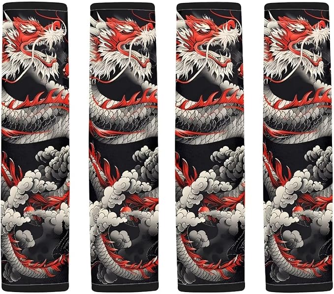AFPANQZ 2 Pack Seat Belt Pads Cover Cool Dragon Print Safety Seatbelt Shoulder Strap Covers Cushion Harness Pads for Car Bags Soft Comfortable Universal Fit for Truck Vans Sedans SUVs