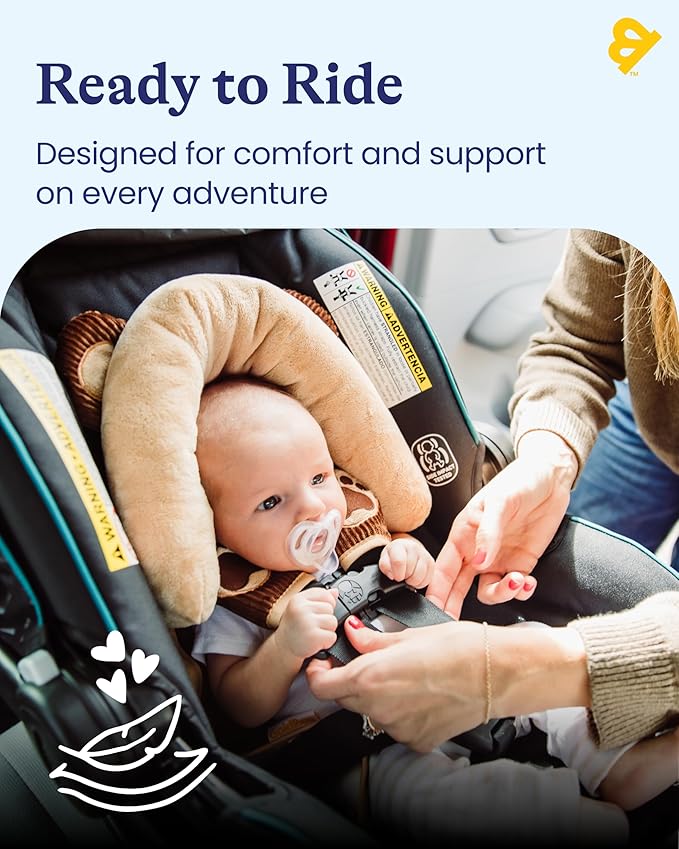 GoldBug Deluxe 2-in-1 Duo Head Support + Matching Strap Covers for Baby and Infant Car Seats - Bear