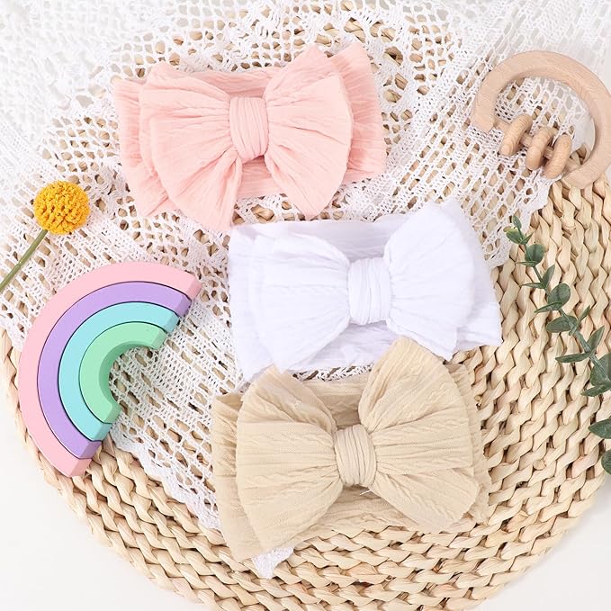 AQOKKA Baby Bows Headbands Nylon Baby Girl Headbands Soft Handmade Hairbands Toddler Hair Accessories for Girls Baby Newborn Infant Kids