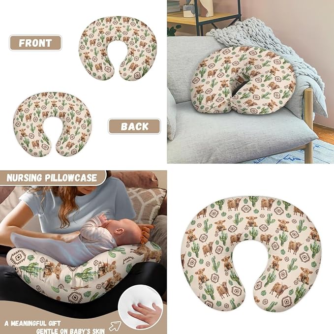 Nursing Carseat Canopy Pillowcase Breastfeeding Cover for Infant Girl & Boy, Highland Cow Cactus Stretchy Car Seat Covers for Babies, Shower Gifts