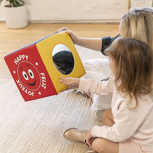 ECR4Kids SoftZone Trilingual Emotion Activity Cube with Mirror, Sensory Toy, Assorted