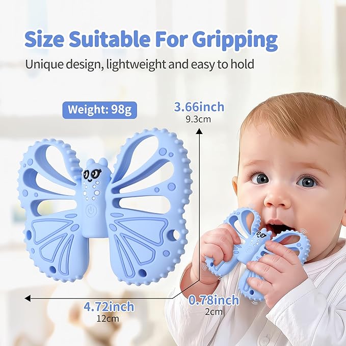 Vibrating Sensory Chew Toy for Autistic Children - USB Fast Charging, 10-Speed Vibration Baby teether, Rechargeable Teether for Babies 18 Months, Autism Sensory Toys & Calming Chew Toys (Blue)