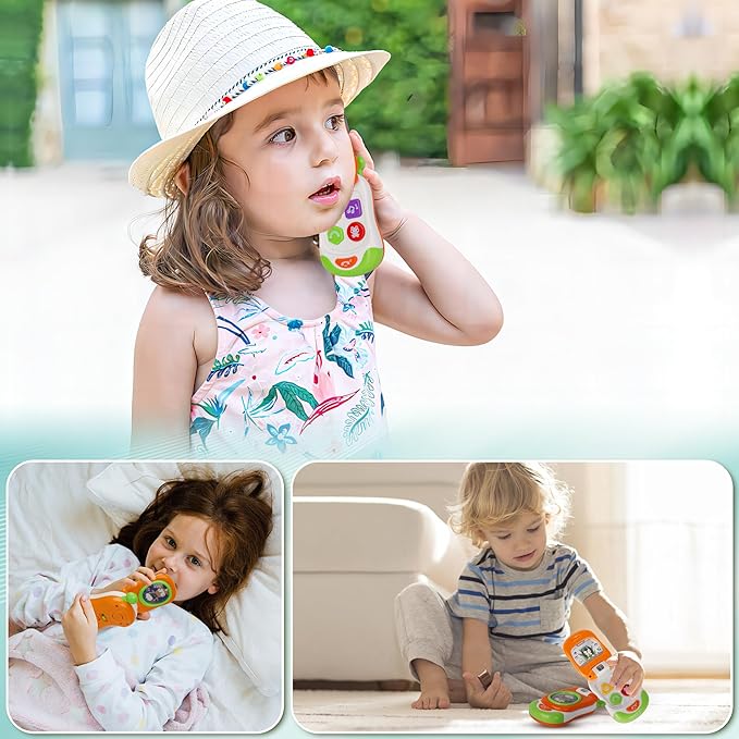 Baby Cell Phone Toy with musicial and Light, Flip Phone Educational Toddler Toys (Orange)