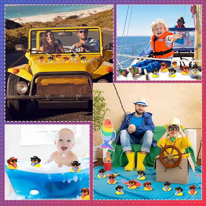 Sosation 36 Set Cowboy Rubber Duck Mini Yellow Duckies Bath Toy Tiny Ducks Bathtub Toy with Cowboy Hat Paisley Bandanas Sunglasses Dashboard Decor for Summer Baby Shower Birthday Party(Vintage Style)