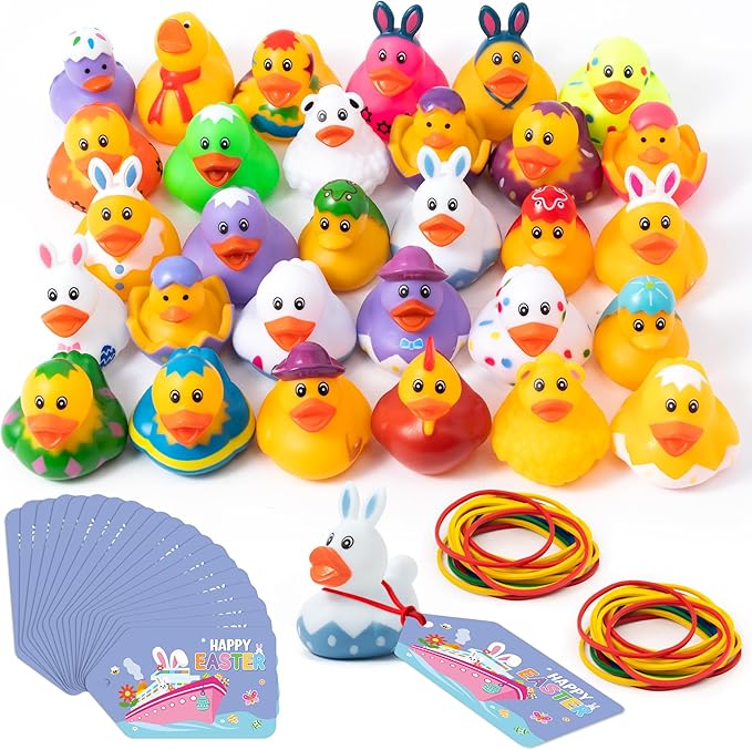 H1vojoxo Happy Easter Rubber Ducks - 30 Set Easter Rubber Ducks for Cruise Assorted Bunny Cruise Duck Tags Kits for Pool Bath Toy Bag Fillers Gifts Holiday Basket Stuffers Baby Showers Accessories