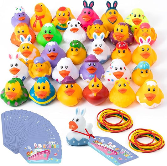 H1vojoxo Happy Easter Rubber Ducks - 30 Set Easter Rubber Ducks for Cruise Assorted Bunny Cruise Duck Tags Kits for Pool Bath Toy Bag Fillers Gifts Holiday Basket Stuffers Baby Showers Accessories