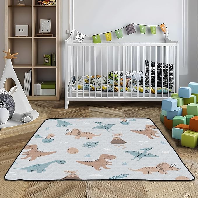Baby Play Mat Dinosaurs Cartoon Eggs Volcanoes 50 x 50 Playpen Mat Baby Play Mats for Floor Play Gym Crawling Mat Non-Slip Cushioned Baby Playmat for Infants, Babies, Toddlers