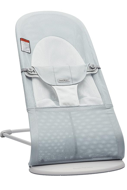 BabyBjörn Bouncer Balance Soft, Mesh, Silver/White 2-in-1 Adjustable Baby Bouncer Seat and Toddler Chair, Newborn to Toddler (8-29 lbs), 4 Positions, Lightweight & Portable