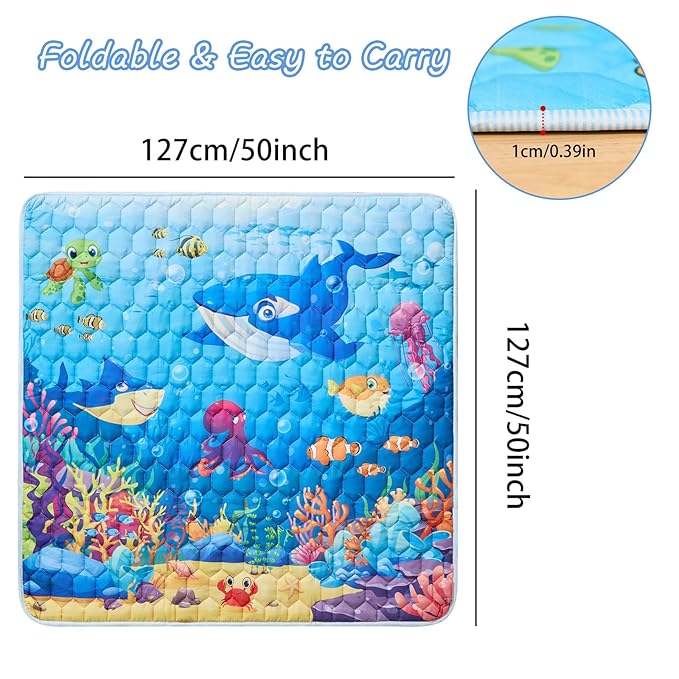 Baby Play Mat, 50" X 50" Playpen Mat Premium Foam Baby Floor Play Mats, Foldable Thick One-Piece Crawling Mat, Non-Slip Cushioned Baby Playmat for Infants,Babies,Toddlers (Blue)