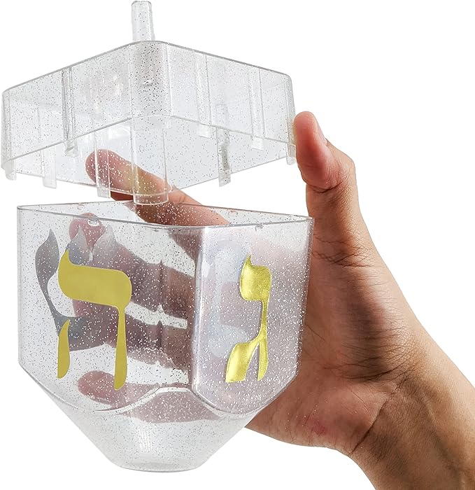 The Dreidel Company Jumbo Hanukkah Fillable 6.5" Inch Dreidel, Stands Straight on Table, Can Be Filled with Hanukkah Gelt or Any Hanukkah Item (2-Pack)