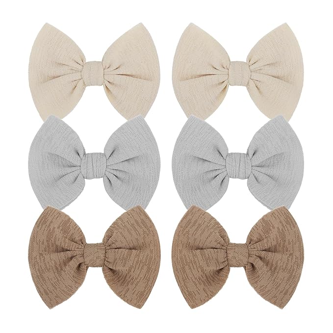 Baby Girls Hair 3'' Bows Clips Set Handmade Bow Hair Clips Hair Accessories Alligator Clip for Babies Infant Toddlers Little Kids 6 PCS Khaki Gray Beige
