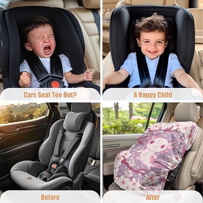 XYZCANDO Axolotl Print Western Car Seat Covers for Babies Girls Cute Car Seat Sun Cover for Baby Waterproof Baby Car Seat Sun Shade Cover Stretch Car Seat Sun Protection Gift for Holiday