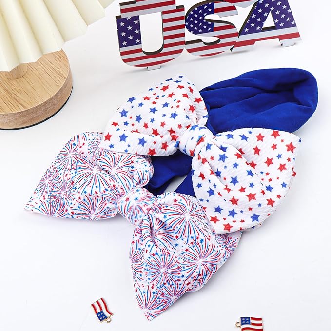4th of July Toddler Nylon Headbands - Large Patriotic Star Bows, Hair Accessories for Newborn Infant and Baby Girls