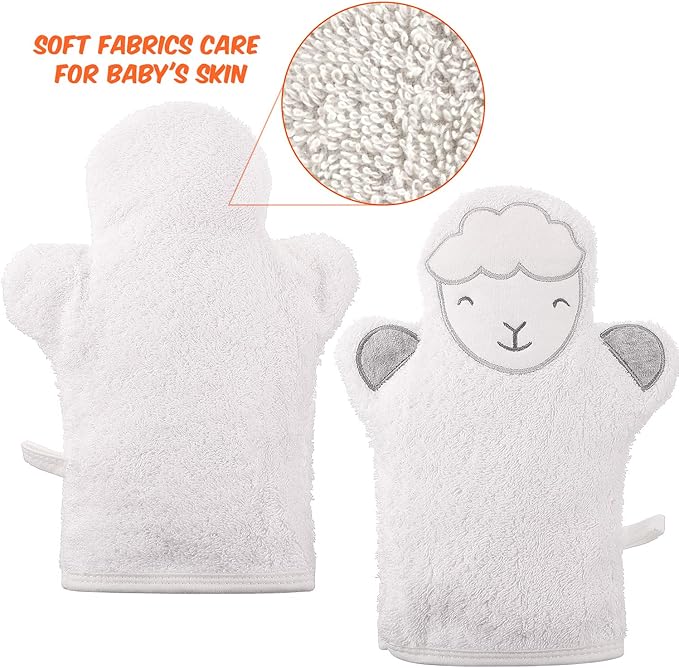 Shappy 4 Pieces Baby Bath Mitt Washcloths Gloves Panda Toddler Soft Washcloths for Kids Designed in Cute Animal Yellow Duck Shark Sheep Cotton Towel Gentle Scrub for Baby Girl Boy Bath Shower