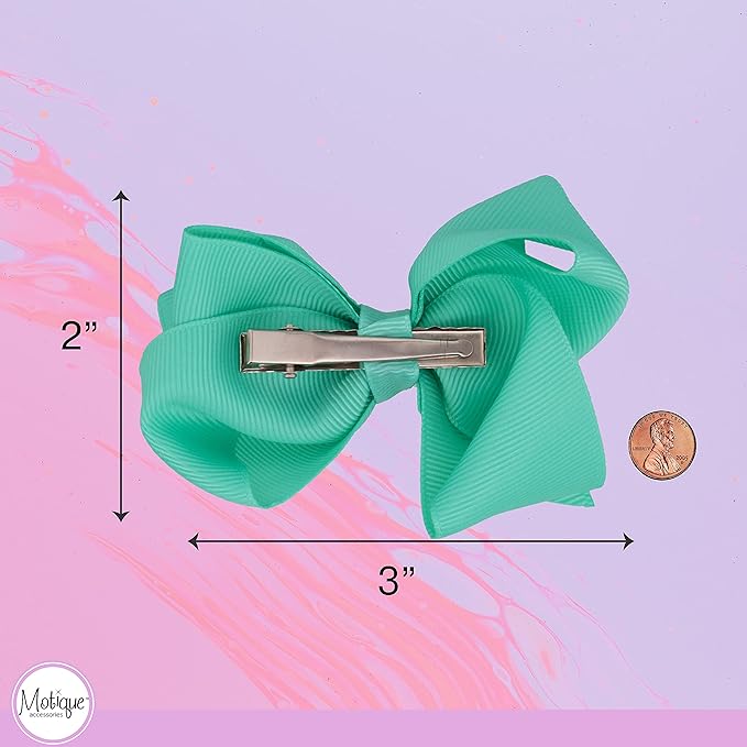 3 Inch Grosgrain Bow for Little Girls- Set of 2 (Mint)