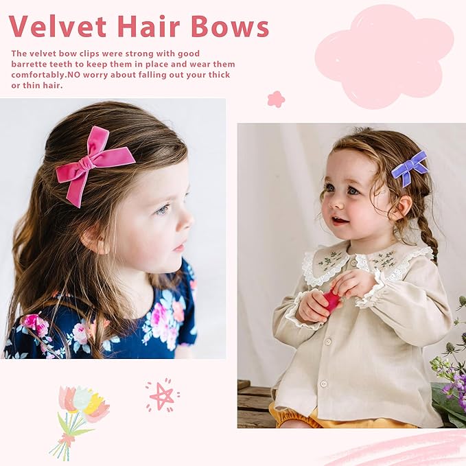 CÉLLOT Velvet Hair Bows for Baby Girls in Pairs,Baby bow with Fully Lined Hair Clips Hair Accessories for Toddlers Infants,20 Pieces