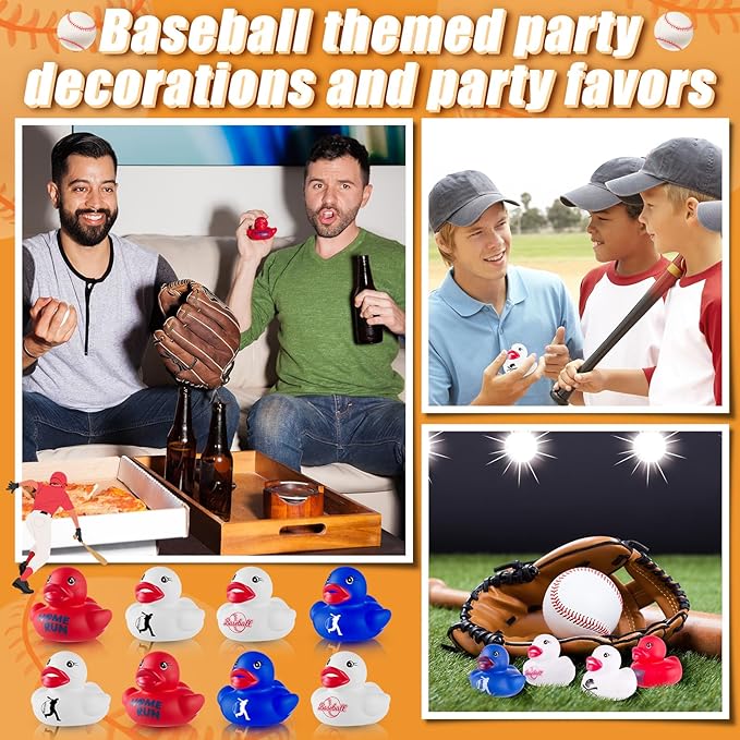 Gejoy 100 Pcs Baseball Rubber Ducks Assorted Sports Rubber Duckies Bulk Mini Ducks Toys Small Tiny Ducky for Team Favors Gifts