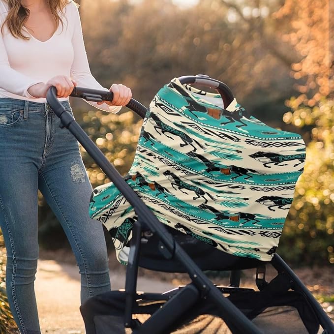 Youngerbaby Western Aztec Horse Nursing Cover for Newborns Breastfeeding Cover Scarf Baby Car Seat Covers Infant Stroller Cover Carseat Canopy for Girls and Boys Full Coverage