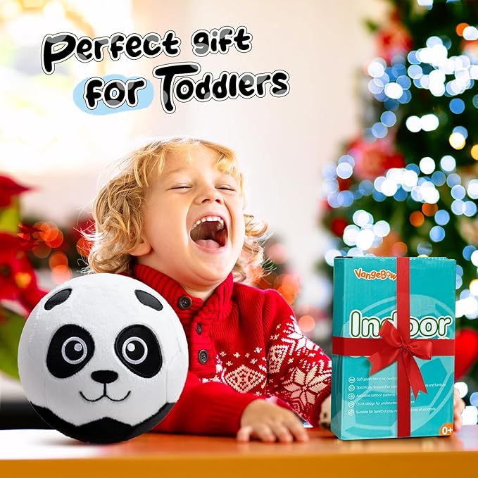 VangeBow Silent Indoor Soccer Balls for Toddlers 1-3, Inflatable Soft Plush Baby Toddler Soccer Ball Toys Gifts for 1 2 3 4 5 Year Old Boy Girl First Birthday Gift (Panda, Pump Include)