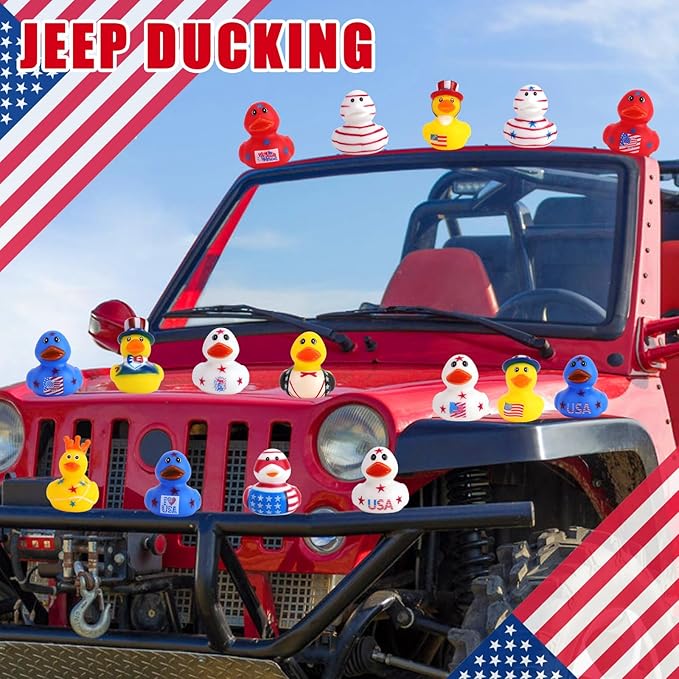48 Pcs 2 Inch Patriotic Rubber Ducks, 4th of July Bulk Rubber Ducks Bath Toys for Kids, Independence Day Decorations for Gifts Jeep Gift Baby Shower Party Favors Decor Supplies